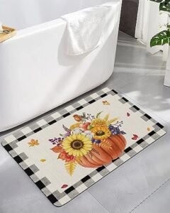 bathroom floor shower mat, non-slip small rugs - easy to clean, thanksgiving pumpkin sunflower maple leaf durable bath rug 16"x24" washable quick dry diatomaceous earth mats for bathtubs