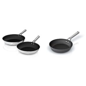 ninja c62200 foodi neverstick stainless 10.25-inch & 12-inch fry pan set, polished stainless-steel exterior & c30020 foodi neverstick premium 8-inch fry pan, hard-anodized, nonstick