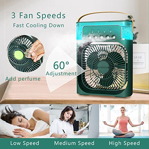 ATHRZ Portable Air Conditioner Fan with Water Spray Misting, 7-Color Lights, 5 Jets, and 3 Speeds - Ideal for Bedroom, Office, and Camping