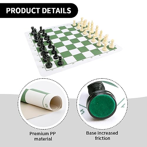 Portable Chess & Checkers Set, 42cm Tournament Chess Mat with Chess & Storage Bag, PU Leather Tournament Roll Up Chess Board Travel Chess Sets(Size:42cm)