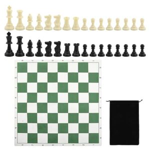 Portable Chess & Checkers Set, 42cm Tournament Chess Mat with Chess & Storage Bag, PU Leather Tournament Roll Up Chess Board Travel Chess Sets(Size:42cm)