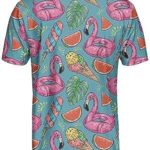 Rhodias Flamingo Shirt Flamingo Golf Shirt Floral Golf Shirts for Men Hawaiian Golf Blue Shirt Pink Ice Cream Watermelon