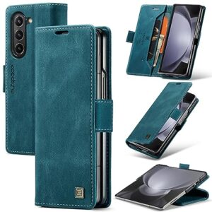 phone flip case wallet case compatible with samsung galaxy z fold 5,retro real cowhide leather folio flip wallet magnetic slim phone cover|card holder, anti-drop,full protection phone cover ( color :