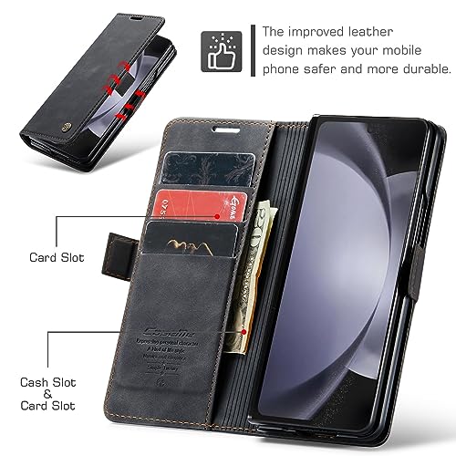 phone flip case Compatible with Samsung Galaxy Z Fold 5 Premium PU Leather Wallet Case, 2 in 1 Flip Magnetic Wallet Cover Case, Matte Soft Leather + TPU Bottom Shell Case W Card Holder+Money Pocket ph
