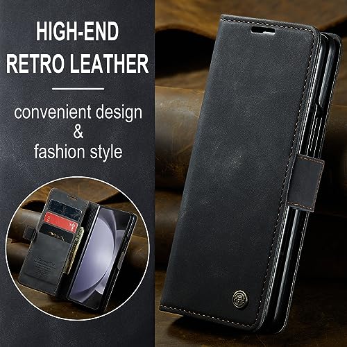 phone flip case Compatible with Samsung Galaxy Z Fold 5 Premium PU Leather Wallet Case, 2 in 1 Flip Magnetic Wallet Cover Case, Matte Soft Leather + TPU Bottom Shell Case W Card Holder+Money Pocket ph