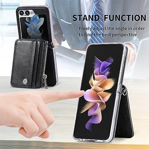 phone flip case 2 in 1 Detachable Wallet Case Compatible with Samsung Galaxy Z Flip 5 Case with Card Holder, Galaxy Z Flip 5 Case with Detachable Strap Crossbody Zipper Pocket Kickstand Compatible wit