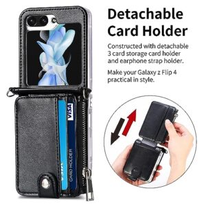 phone flip case 2 in 1 Detachable Wallet Case Compatible with Samsung Galaxy Z Flip 5 Case with Card Holder, Galaxy Z Flip 5 Case with Detachable Strap Crossbody Zipper Pocket Kickstand Compatible wit