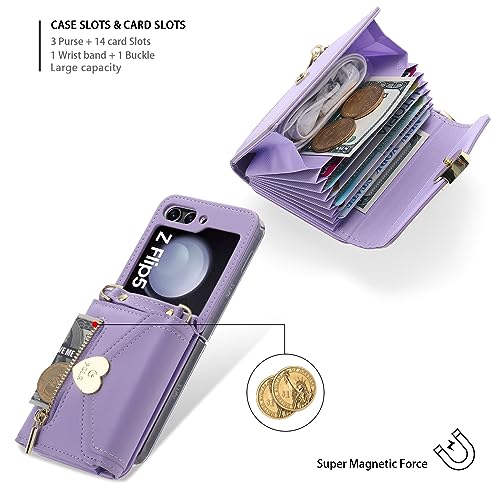 phone flip case Compatible with Samsung Galaxy Z Flip 5 Case with Card Holder and PU Leather Wallet Case Compatible with Women Girls 360 Shockproof Full Body Protection Bumper Shockproof Flip Case pho