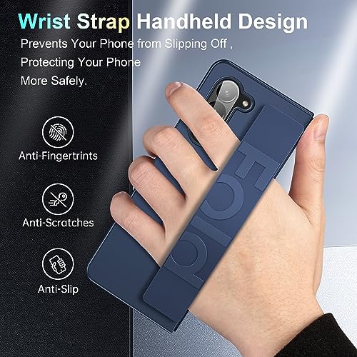 Phone Flip Case Ultra-Thin Case Compatible with Samsung Galaxy Z Fold 5 Case w Grip Silicone Strap, Hard PC Case, Anti-Scratches Shockproof Case Protective Phone Case Protective Cover (Color : Blue)