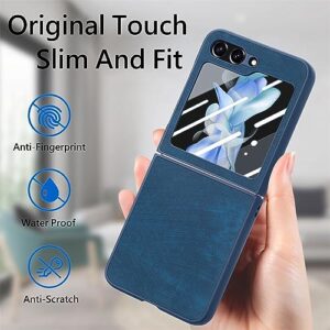 phone flip case Galaxy Z Flip 5 Case Compatible with Samsung Galaxy Z Flip 5 Case Built in Front Screen Protector, Leather Back Case Thin Case Minimalist Design Shockproof Full Body Protective Cover p