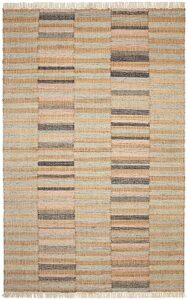 dash & albert ravel stripe handwoven wool rug, 8 x 10 feet, neutral/blue geometric pattern