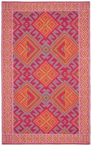 dash & albert valencia kilim handwoven indoor/outdoor rug, 8 x 10 feet, pink/blue geometric pattern