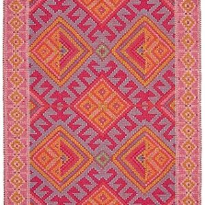 Dash & Albert Valencia Kilim Handwoven Indoor/Outdoor Rug, 8 X 10 Feet, Pink/Blue Geometric Pattern