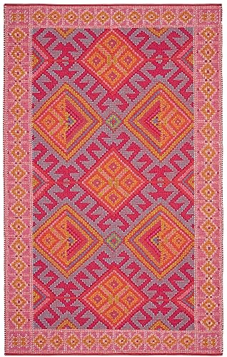 Dash & Albert Valencia Kilim Handwoven Indoor/Outdoor Rug, 8 X 10 Feet, Pink/Blue Geometric Pattern