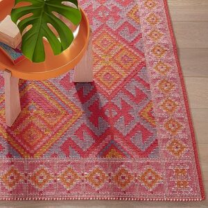 Dash & Albert Valencia Kilim Handwoven Indoor/Outdoor Rug, 8 X 10 Feet, Pink/Blue Geometric Pattern