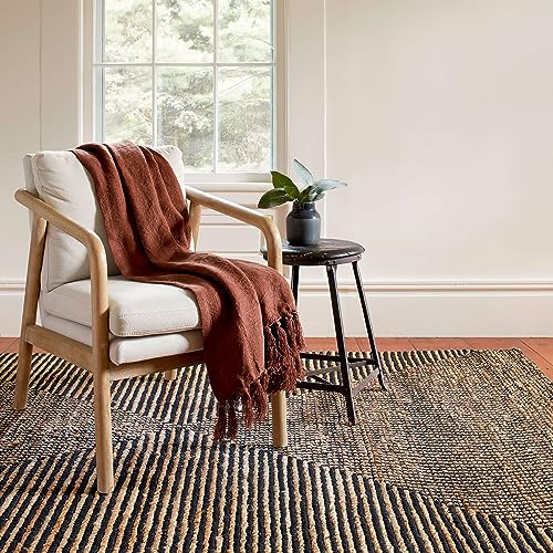 Dash & Albert Kelan Handwoven Jute Rug, 8 X 10 Feet, Black/Neutral Geometric Pattern