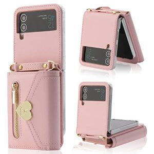 phone protective flip case compatible with samsung galaxy z flip 4 5g case with card holder and pu leather wallet case compatible with women girls 360 shockproof full body protection bumper shockproof