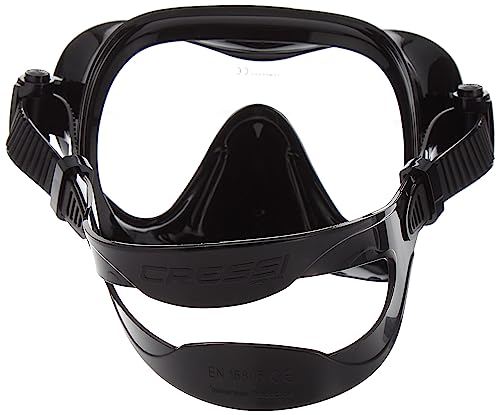 Cressi F One Frameless Scuba Snorkel Mask, Silicone Skirt for Scuba Diving and Snorkeling Dive Mask - Schwarz & Supernova Dry, Black/Black