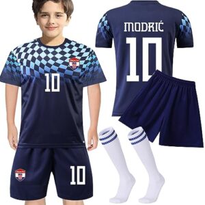 casmyd youth kids croatia soccer jersey+shorts #10 modricc 2022 world cup football team sports fan shirts kit for girls boys navy