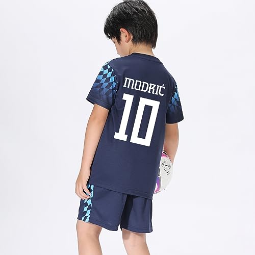 Casmyd Youth Kids Croatia Soccer Jersey+Shorts #10 ModRicc 2022 World Cup Football Team Sports Fan Shirts Kit for Girls Boys Navy