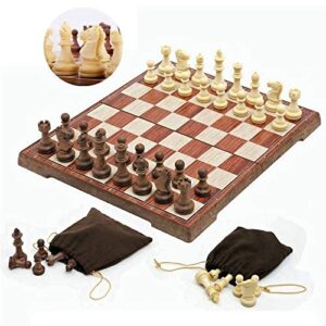 Chess Set Magnetic Board Tournament Travel Portable Chess Set New Chess Folded Board International Magnetic Chess Set Playing Chess Game Board Set (Color : Brown)