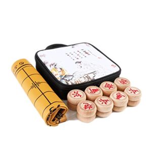 chess set solid wood chinese chess set portable chess board with storage bag，for adult students children beginners chess game board set (color : white, size : x1)