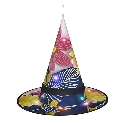 EVANEM Decorative Flower 2 Pcs Halloween Witch Hats With Led Lights Halloween Decorations Hat For Women Glowing Witch Hat