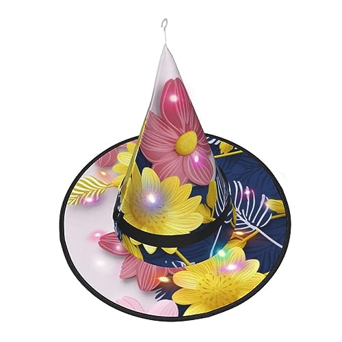 EVANEM Decorative Flower 2 Pcs Halloween Witch Hats With Led Lights Halloween Decorations Hat For Women Glowing Witch Hat