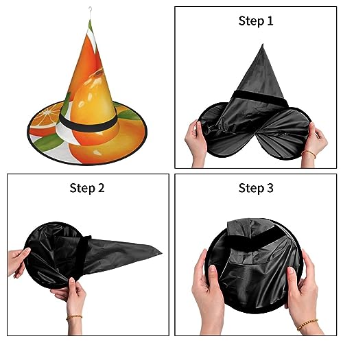EVANEM Orange Citrus 2 Pcs Halloween Witch Hats With Led Lights Halloween Decorations Hat For Women Glowing Witch Hat