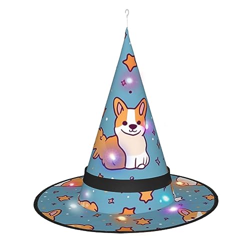 EVANEM Corgi 2 Pcs Halloween Witch Hats With Led Lights Halloween Decorations Hat For Women Glowing Witch Hat