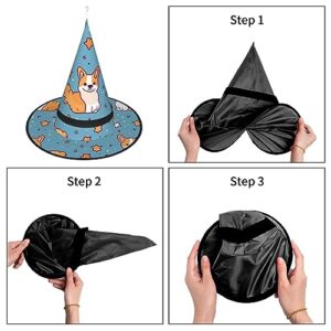 EVANEM Corgi 2 Pcs Halloween Witch Hats With Led Lights Halloween Decorations Hat For Women Glowing Witch Hat