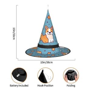 EVANEM Corgi 2 Pcs Halloween Witch Hats With Led Lights Halloween Decorations Hat For Women Glowing Witch Hat