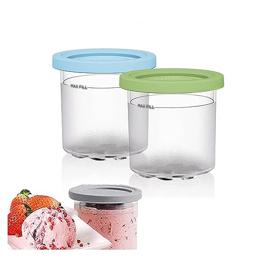 EVANEM 2/4/6PCS Creami Deluxe Pints, for Ninja Kitchen Creami,16 OZ Ice Cream Container Dishwasher Safe,Leak Proof Compatible NC301 NC300 NC299AMZ Series Ice Cream Maker,Blue+Green-2PCS