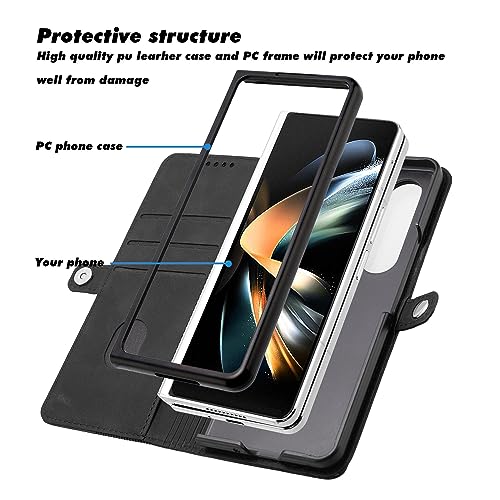 phone protective flip case Wallet Case for Samsung Galaxy Z Fold 4, Compatible with Samsung Galaxy Z Fold 4 Case [TPU Shockproof Interior Case] PU Leather Case with Magnetic Flip Cover Protective Hols