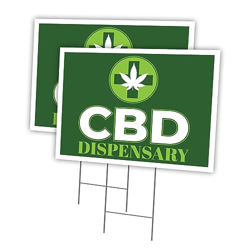 CDB Dispensary 2 Pack of 12" x 16" Yard Sign & Stake | Advertise Your Business | Stake Included Image On Front Only | Made in The USA