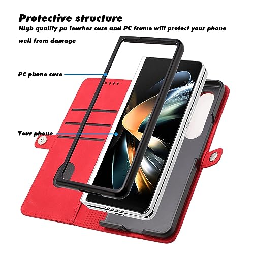 Protective FILP case Wallet Case for Samsung Galaxy Z Fold 4, Compatible with Samsung Galaxy Z Fold 4 Case [TPU Shockproof Interior Case] PU Leather Case with Magnetic Flip Cover nonmetallic Cover (C