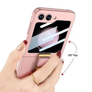 phone flip case Slim Case Compatible with Samsung Galaxy Z Flip 5 Case with Outer Screen Protector Case,Thin Hard PC Case Fashion Protective Case with Built-in Metal Ring phone screen protection ( Col