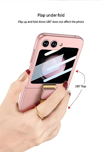 phone flip case Slim Case Compatible with Samsung Galaxy Z Flip 5 Case with Outer Screen Protector Case,Thin Hard PC Case Fashion Protective Case with Built-in Metal Ring phone screen protection ( Col