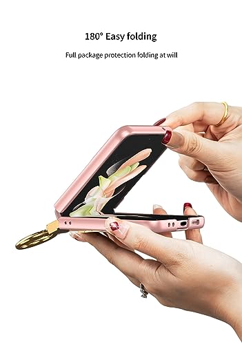 Phone flip case Slim Case Compatible with Samsung Galaxy Z Flip 4 Case with Outer Screen Protector Case,Thin Hard PC Case Fashion Protective Case with Built-in Metal Ring Phone Cover (Color : Pink)