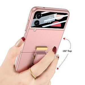 Phone flip case Slim Case Compatible with Samsung Galaxy Z Flip 4 Case with Outer Screen Protector Case,Thin Hard PC Case Fashion Protective Case with Built-in Metal Ring Phone Cover (Color : Pink)