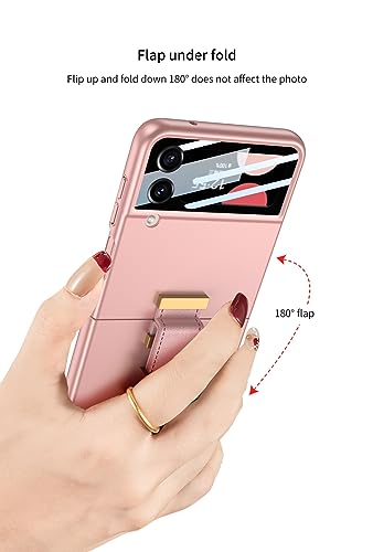 Phone flip case Slim Case Compatible with Samsung Galaxy Z Flip 4 Case with Outer Screen Protector Case,Thin Hard PC Case Fashion Protective Case with Built-in Metal Ring Phone Cover (Color : Pink)