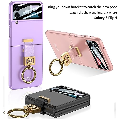 phone flip case Slim Case Compatible with Samsung Galaxy Z Flip 4 Case with Outer Screen Protector Case,Thin Hard PC Case Fashion Protective Case with Built-in Metal Ring phone screen protection ( Col