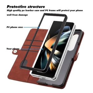 phone flip case Wallet Case for Samsung Galaxy Z Fold 4, Compatible with Samsung Galaxy Z Fold 4 Case [TPU Shockproof Interior Case] PU Leather Case with Magnetic Flip Cover phone cover ( Color : Brow