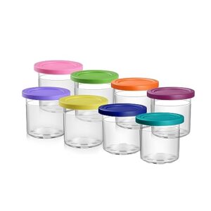 omnikit containers replacement for ninja creami pints and lids - 8 pack, 16oz cups compatible with nc301 nc300 nc299amz series ice cream maker - dishwasher safe, leak proof lids