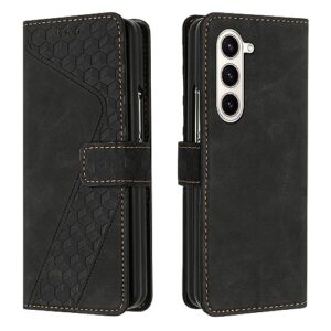 phone protective flip case wallet case for samsung galaxy z fold 5, vintage pu leather phone case magnetic flip folio leather case credit card holder kickstand shockproof case protective holster ( col