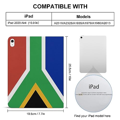 South African Flag Fashion Case for IPAD 2020 AIR 4 （10.9in）, Pen Slot Protective Cover for IPAD 2020 AIR 4 （10.9in）, Convenient Magnetic Stand