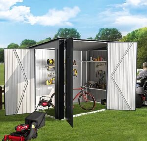aecojoy storage shed, 4 x 7.5 ft horizontal bike sheds & outdoor storage with racks, metal outdoor storage cabinet for garden