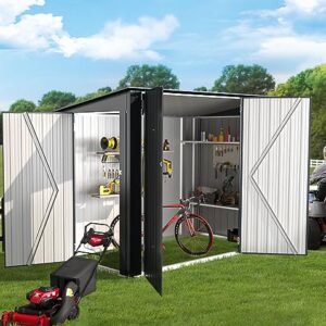 AECOJOY Storage Shed, 4 x 7.5 Ft Horizontal Bike Sheds & Outdoor Storage with Racks, Metal Outdoor Storage Cabinet for Garden