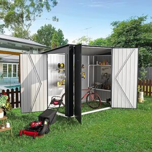 AECOJOY Storage Shed, 4 x 7.5 Ft Horizontal Bike Sheds & Outdoor Storage with Racks, Metal Outdoor Storage Cabinet for Garden