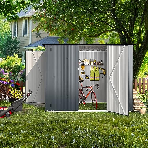 AECOJOY Storage Shed, 4 x 7.5 Ft Horizontal Bike Sheds & Outdoor Storage with Racks, Metal Outdoor Storage Cabinet for Garden